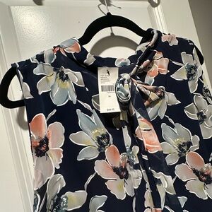 Lane Bryant Floral Tie-Neck Dress - Navy, Gray, Peach